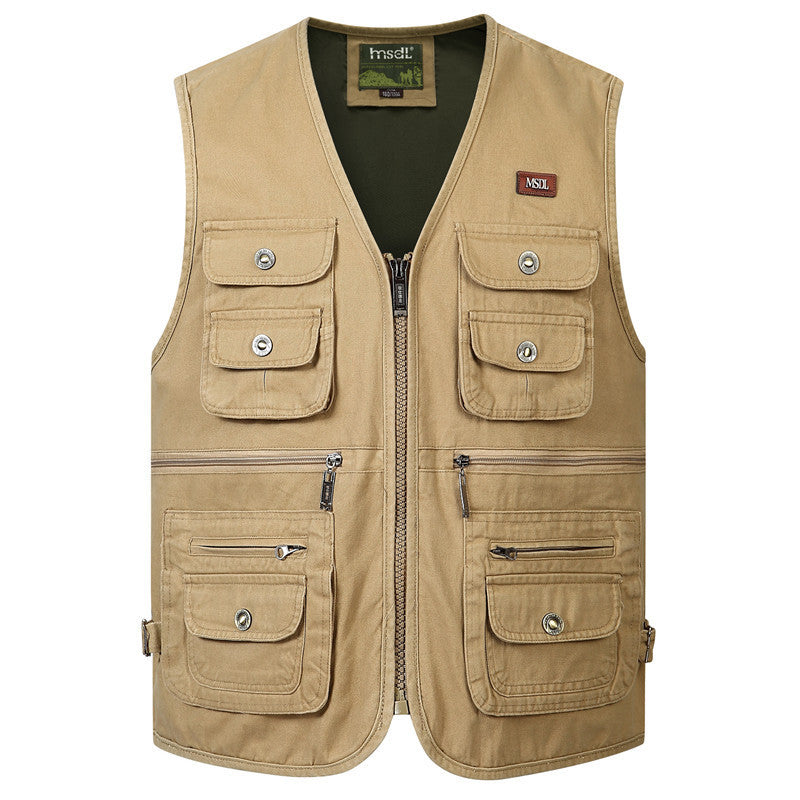 Cotton Men's Multi-pocket Large Size Multi-pocket Photography Fishing Waistcoat Middle-aged And Elderly Vest Washed Vest