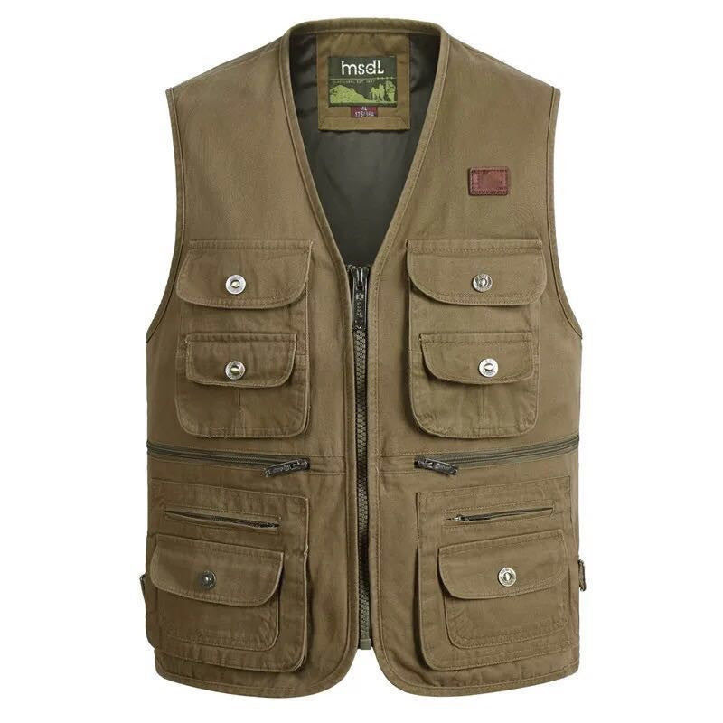 Cotton Men's Multi-pocket Large Size Multi-pocket Photography Fishing Waistcoat Middle-aged And Elderly Vest Washed Vest