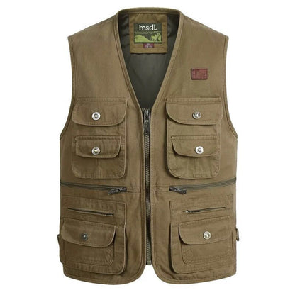 Cotton Men's Multi-pocket Large Size Multi-pocket Photography Fishing Waistcoat Middle-aged And Elderly Vest Washed Vest