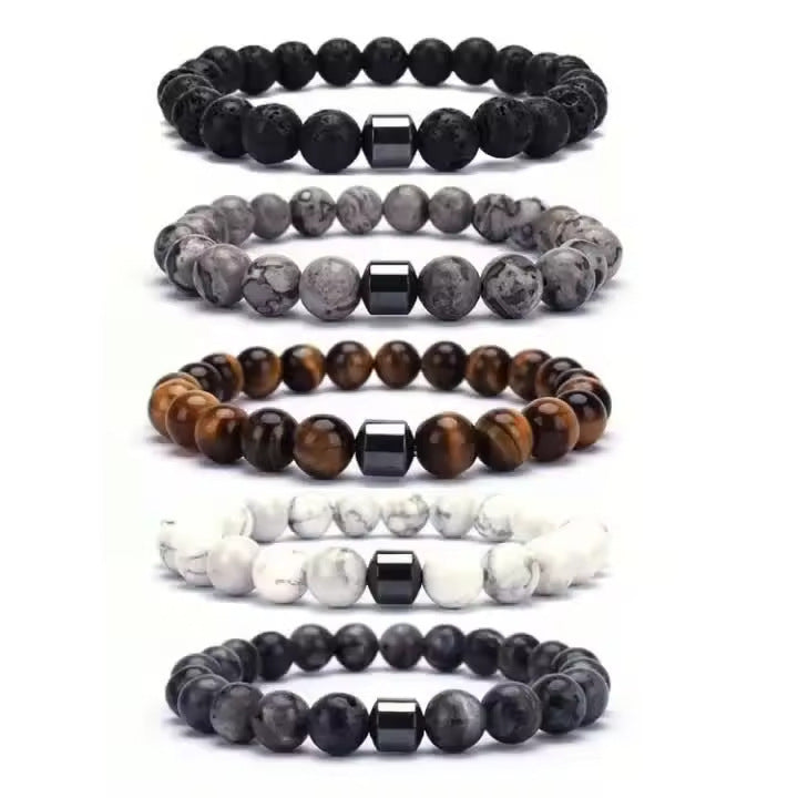 Natural Gemstone Bracelet Vintage Stone Beads Men Women Jewelry