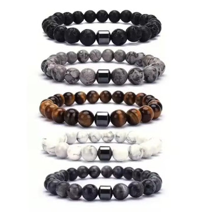Natural Gemstone Bracelet Vintage Stone Beads Men Women Jewelry
