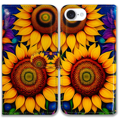 Case for iPhone 16e,Sunflower Bee Flip Phone Case Wallet Cover with Card Slot Holder Kickstand Case for iPhone 16e