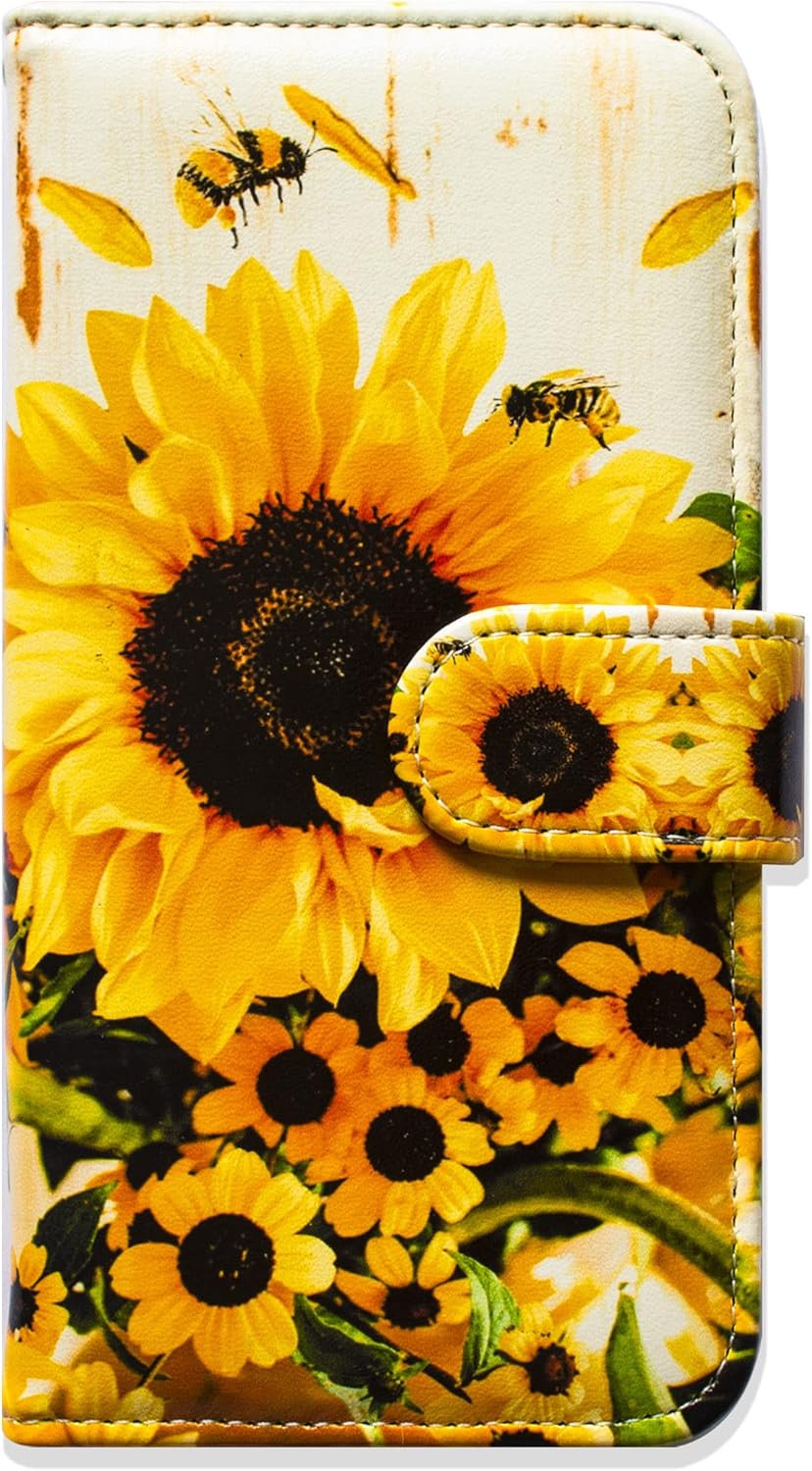 Case for iPhone 16e,Sunflower Bee Flip Phone Case Wallet Cover with Card Slot Holder Kickstand Case for iPhone 16e