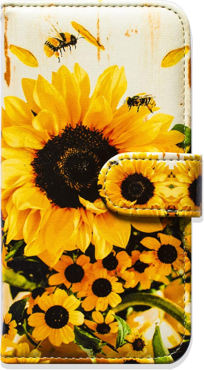 Case for iPhone 16e,Sunflower Bee Flip Phone Case Wallet Cover with Card Slot Holder Kickstand Case for iPhone 16e