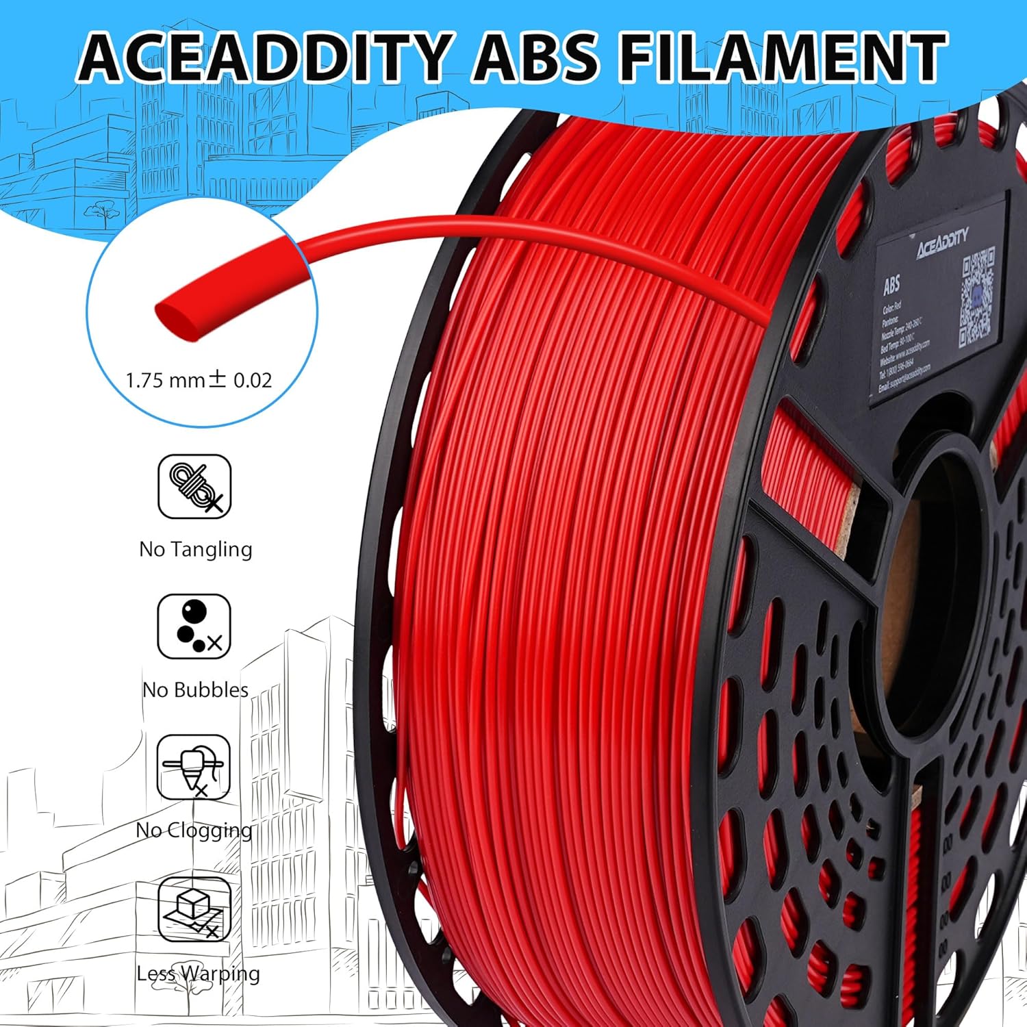 ABS 3D Printer Filament, Heat Resistant, Dimensional Accuracy +/- 0.02 mm,1 kg Spool, 1.75 mm (Red)