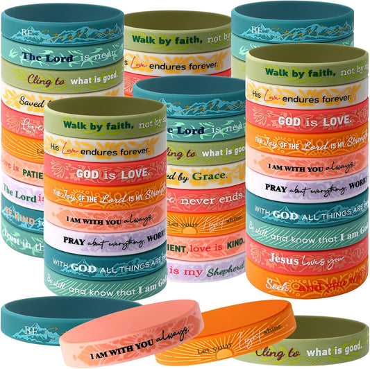 Bucherry 60 Pcs Christian Bracelets Rubber Bible Verse Bracelets Christian Silicone Jesus Religious Wristbands Bulk for Men Women Party Favors