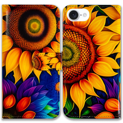 Case for iPhone 16e,Sunflower Bee Flip Phone Case Wallet Cover with Card Slot Holder Kickstand Case for iPhone 16e
