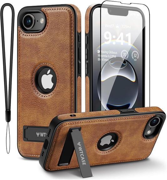 Magnetic for iPhone 16e Leather Case,Built-in Invisible Stand [Compatible with Magsafe] Protective Slim Kickstand Phone Cover Compatible with iPhone 16e (2025) 6.1" (Brown)