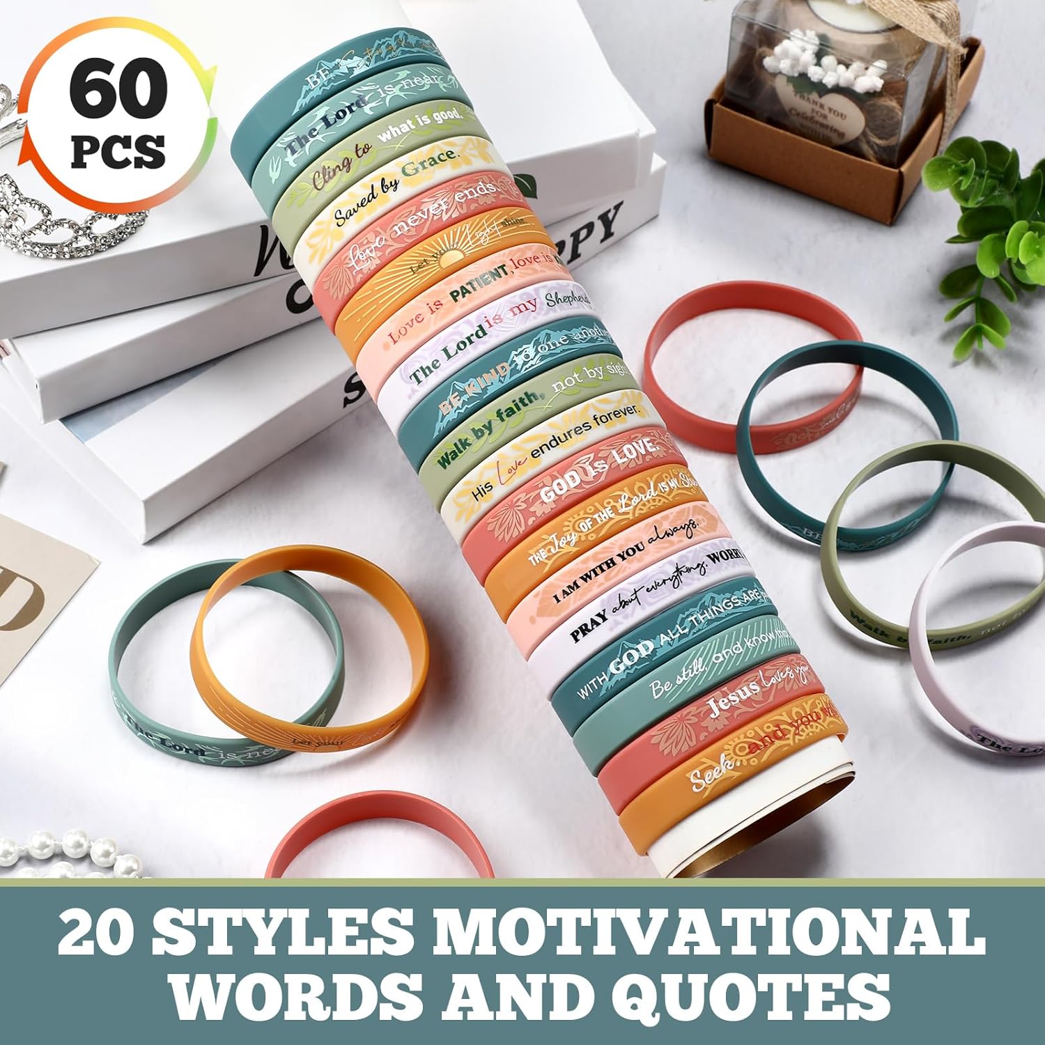 Bucherry 60 Pcs Christian Bracelets Rubber Bible Verse Bracelets Christian Silicone Jesus Religious Wristbands Bulk for Men Women Party Favors