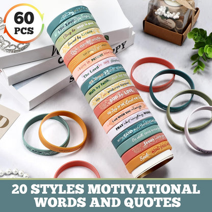 Bucherry 60 Pcs Christian Bracelets Rubber Bible Verse Bracelets Christian Silicone Jesus Religious Wristbands Bulk for Men Women Party Favors