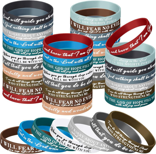 Bible Verses Bracelets Bulk Scripture Silicone Wristbands Inspirational Motivational Quote Rubber Wristbands Christian Bracelets for Women Men Easter Carnival Party Favors