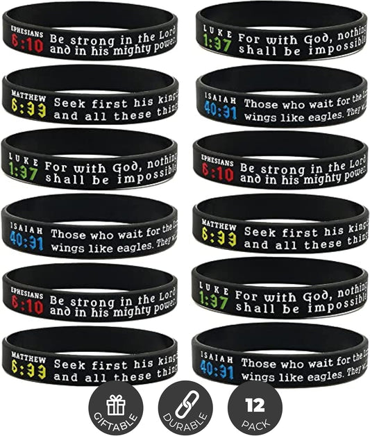 Ezekiel Gift Co. (12-pack) Religious Silicone Bracelets with Assorted Bible Verses - Wholesale Church Supplies Bible Study Tools
