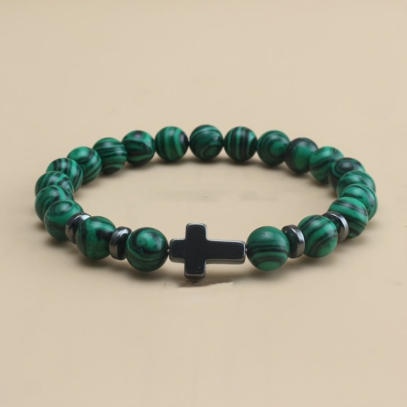 Cross Faith Color Malachite Beaded Bracelet