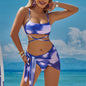 3pcs Tie Dye Print Bikini With Short Skirt Summer Beach Sexy Swimwear Womens Clothing