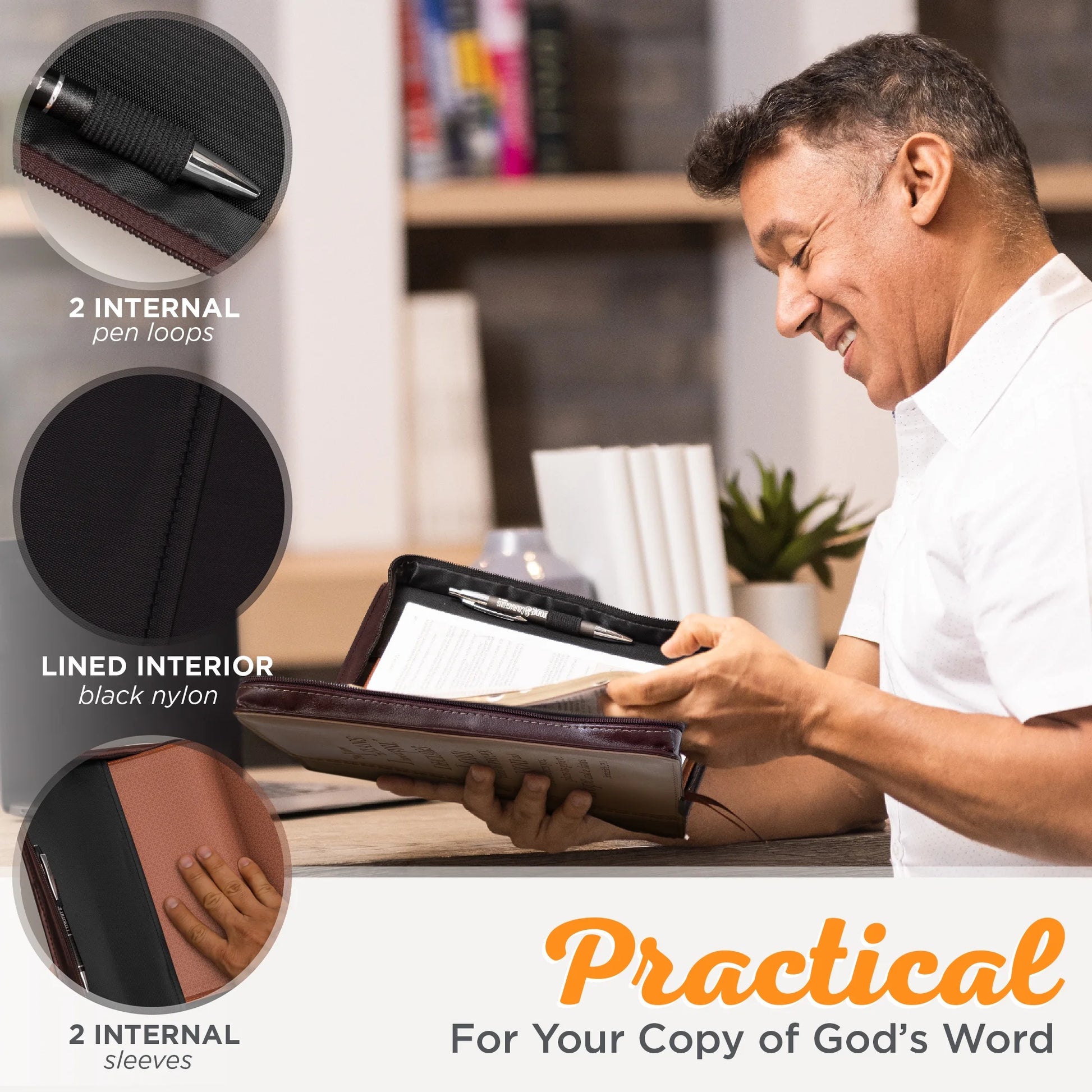 Christian Art Gifts Tan Faux Leather Bible Cover for Men and Women I Know the Plans - Jeremiah 29:11 Zippered Case for Bible or Book with Handle, Extra Large