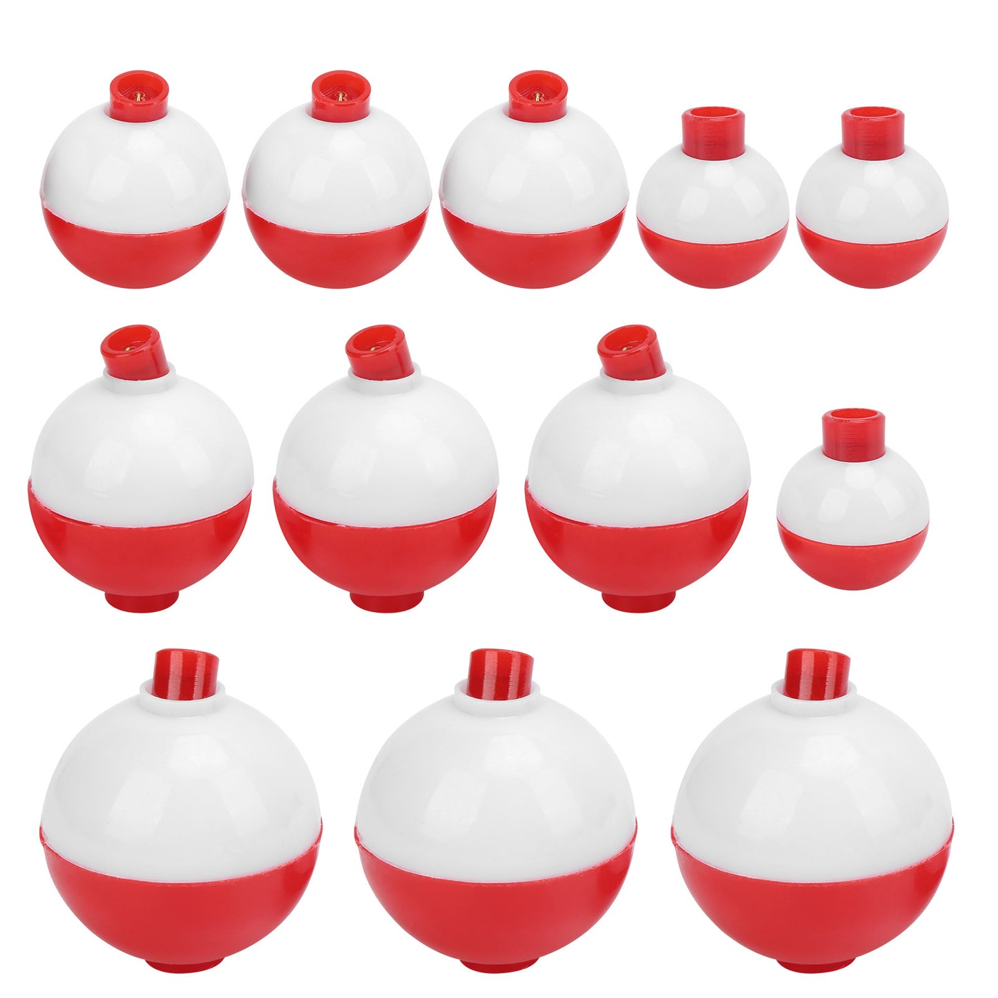 12pcs Fishing Bobbers Set Hard ABS SnapOn Floats Red White Round Fishing Floats Bobbers