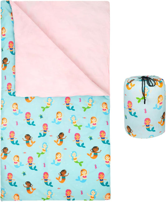Wildkin Kids Sleeping Bag – Roll-Up Design with Storage Bag for School, Travel & Camping - Mermaids