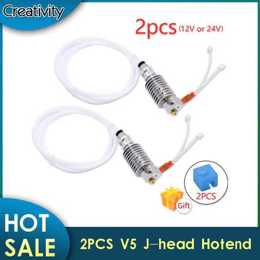 2PCS V5 J-Head Hotend Kit E-3D Bowden Extruder V5 Heater Block 12/24V for I3 Mega/Chiron 3D Printer Parts VS V6 Hotend