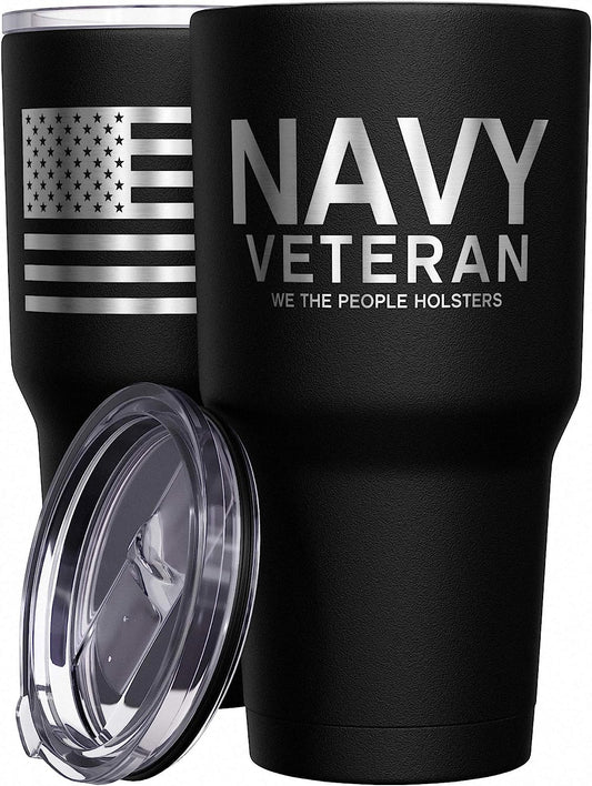 We the People Holsters - Navy Veteran Travel Mug - American Flag Coffee Tumbler - Military Double Insulated Tumbler - 30 Oz