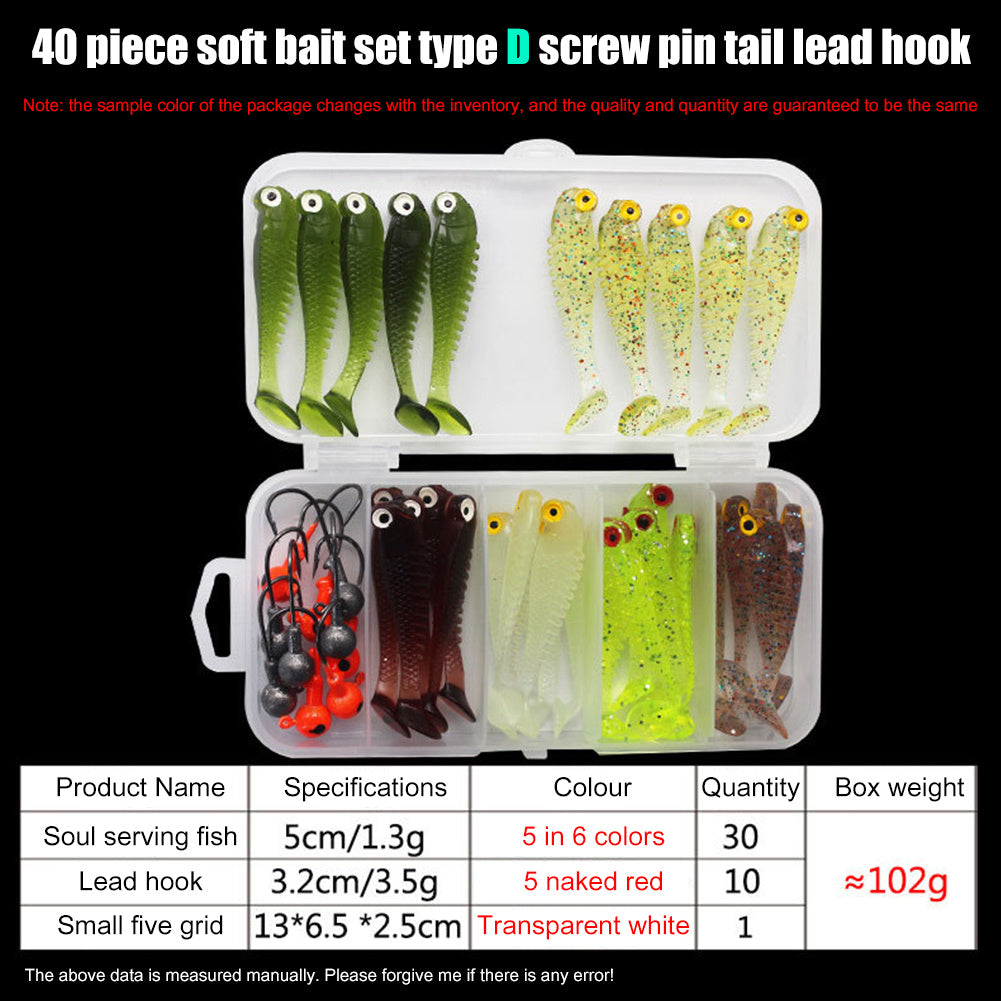 40 Pieces Soft Bait Worm Set Transparent Five Lattice Box