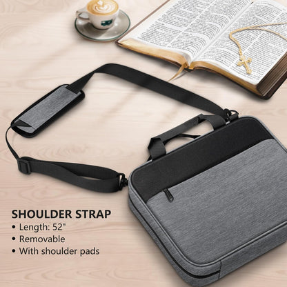 FINPAC Extra Large Bible Cover, Carrying Book Case Church Bag Bible Protective with Detachable Shoulder Strap & Zippered Pocket, Gift for Men Women, Gray