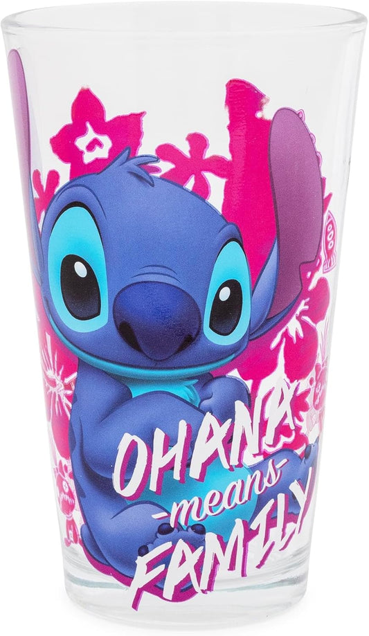 Silver Buffalo Lilo and Stitch Ohana Means Family Pint Glass, 16-Ounces