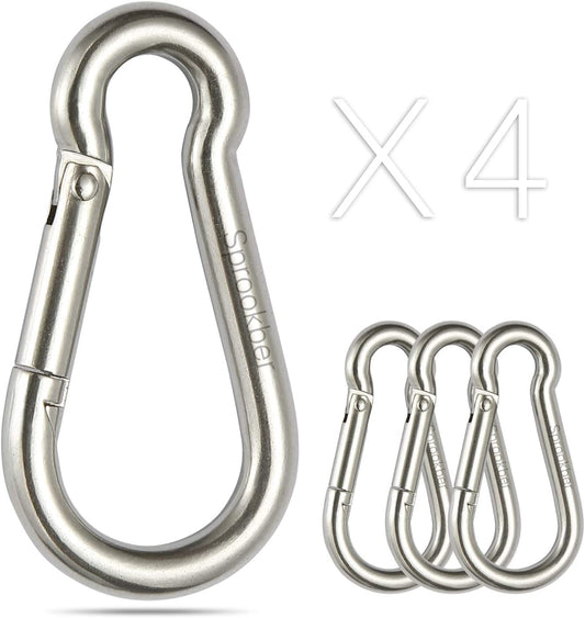 Sprookber Stainless Steel Carabiner Spring Snap Hook - 304 Stainless Steel Heavy Duty Clips, Set of 4