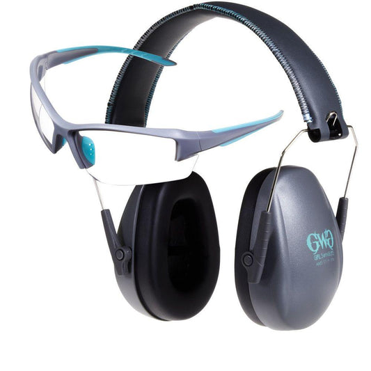 Allen Ear &amp; Eye Combo Kits Allen Girls With Guns Assure Protective Safety Glasses & Earmuffs Combo Set Gray/Teal/Black NRR - 23dB