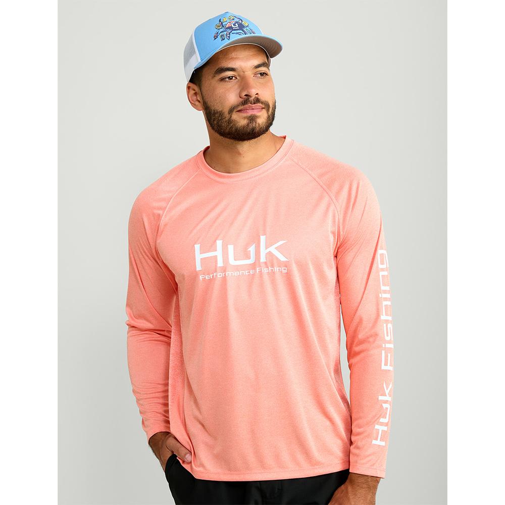 HUK Long Sleeve Shirts HUK Huk Vented Pursuit Long Sleeve Shirt Fresh Salmon Heather S