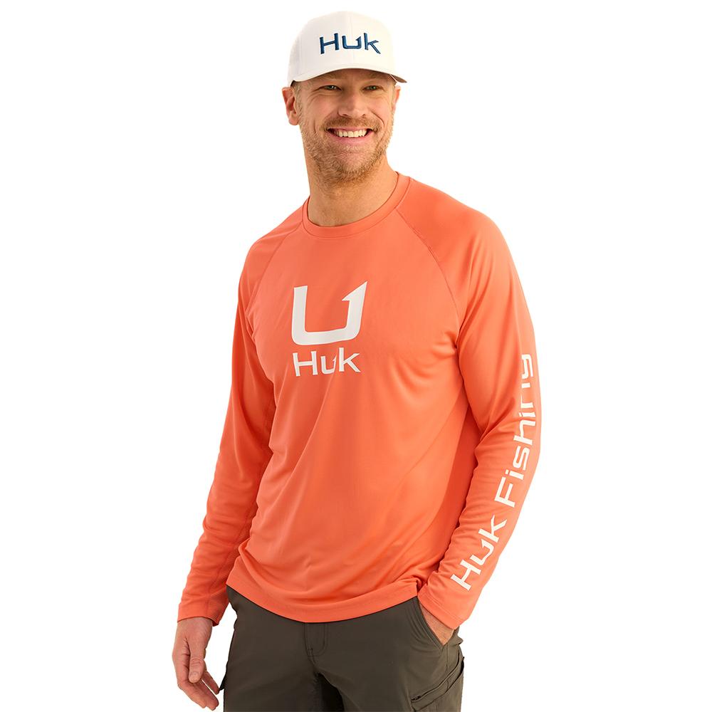 HUK Long Sleeve Shirts HUK Huk Icon Crew Long Sleeve Shirt Fresh Salmon L