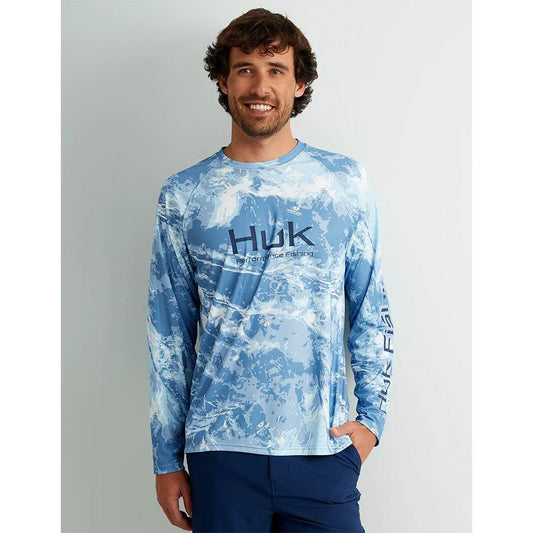 HUK Long Sleeve Shirts HUK Huk Mossy Oak Pursuit Performance Long Sleeve Crew Shirt MO Stormwater Spindrift 3XL