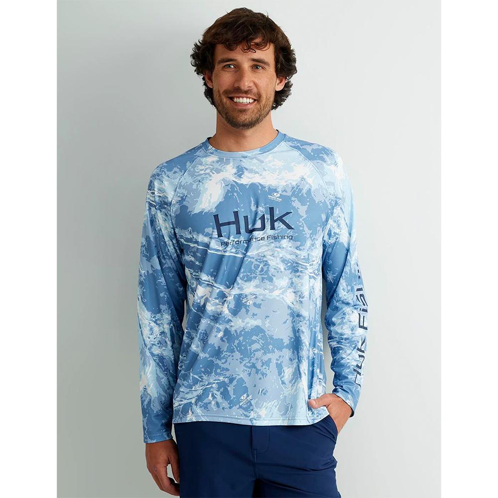 HUK Long Sleeve Shirts HUK Huk Mossy Oak Pursuit Performance Long Sleeve Crew Shirt MO Stormwater Spindrift L