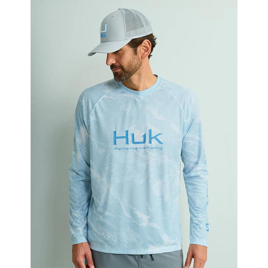 HUK Long Sleeve Shirts HUK Huk Mossy Oak Pursuit Performance Long Sleeve Crew Shirt MO Stormwater Bonefish 2XL
