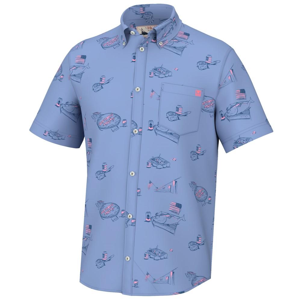 HUK Short Sleeve Shirts HUK Huk Americookin Kona Short Sleeve Shirt Quiet Harbor M