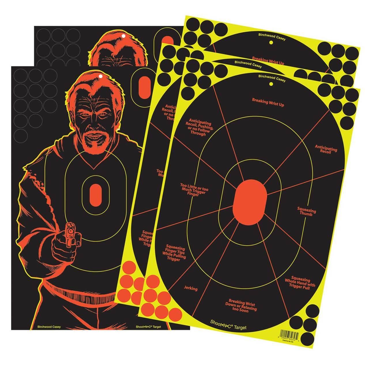 Birchwood Casey Paper Targets Birchwood Casey Birchwood Casey SHOOT-N-C 12" x 18" 3-Handgun Trainer & 2-Bad Guy SiLeft Handouette Target-5/ct