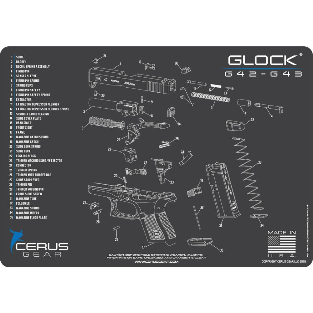 Cerus Gear Gun Cleaning Mats Cerus Gear 12x17 Glock 42-43 Schematic ProMat - Gray