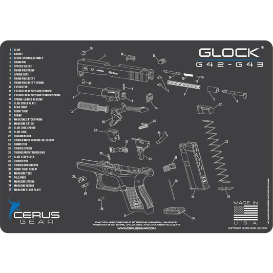 Cerus Gear Gun Cleaning Mats Cerus Gear 12x17 Glock 42-43 Schematic ProMat - Gray