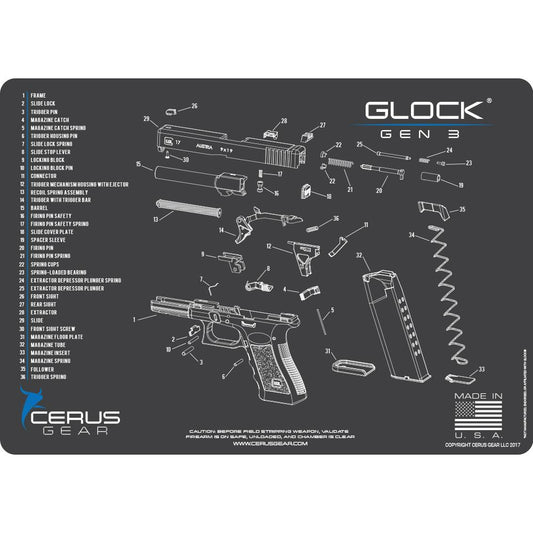 Cerus Gear Gun Cleaning Mats Cerus Gear 12x17 Glock Gen3 Schematic ProMat - Gray