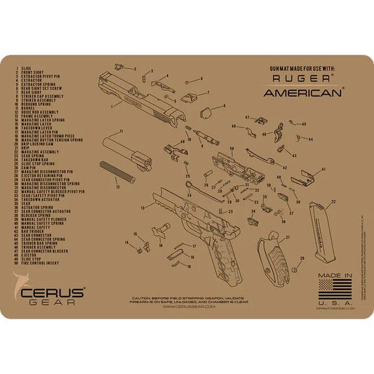 Cerus Gear Cleaning Mats|Gun Cleaning Mats Cerus Gear Ruger American Handgun Schematic Cleaning Mat 12x17 Coyote Brown