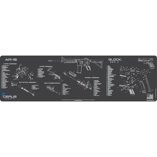 Cerus Gear Gun Cleaning Mats Cerus Gear Magnum XXL 14x48 AR-15/Glock Combo Schematic Promat Grey