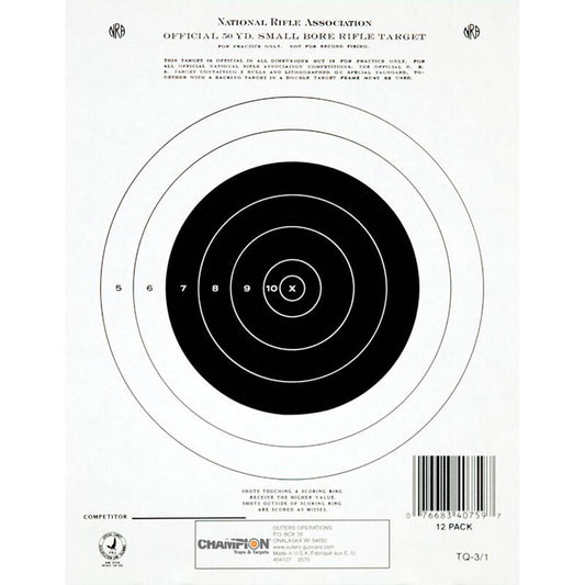 Champion Paper Targets Champion Official NRA Paper Targets GTQ-3/1 50 yd Small Bore Rifle Single Bull 12/ct