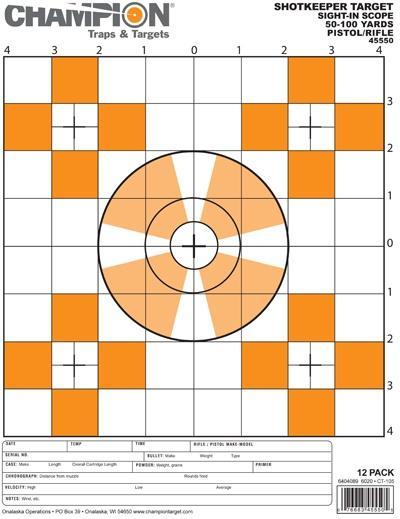 Champion Paper Targets Champion Shotkeeper Targets Orange Sight-In Small 12/Pack