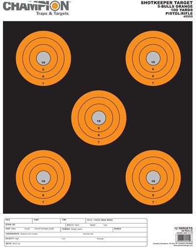 Champion Paper Targets Champion Shotkeeper Targets Orange 5 Bull Large 12/Pack