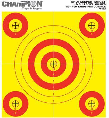 Champion Paper Targets Champion Shotkeeper Targets Yellow & Red 5 Bull Small 12/Pack