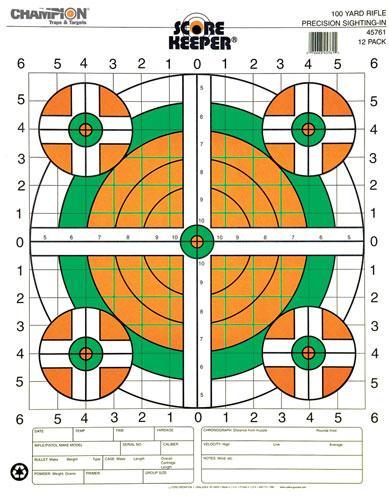 Champion Paper Targets Champion Scorekeeper Targets Fluorescent Orange & Green Bull - 100 yd. Rifle Sight-In 12/Pack