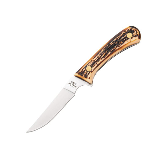 Bear & Son Cutlery Knives Bear & Son Cutlery Bear & Son Bird & Trout Fixed Knife 3" Clip Point Blade Stag Delrin with Leather Sheath