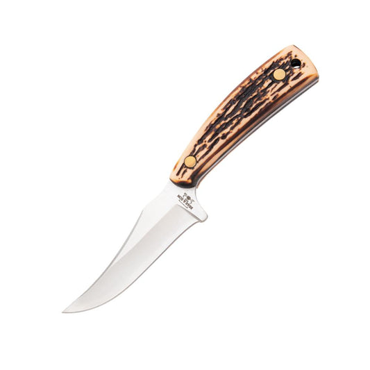 Bear & Son Cutlery Knives Bear & Son Cutlery Bear & Son Upswept Skinner Fixed Knife 3-1/8" Clip Point Blade Stag Delrin with Leather Sheath
