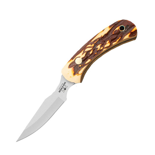 Bear & Son Cutlery Knives Bear & Son Cutlery Bear & Son Ergonomic Caper Fixed Knife 2-1/2" Clip Point Blade Stag Delrin with Leather Sheath
