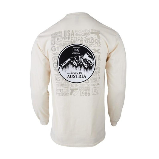 Glock Long Sleeve Shirts Glock Born in Austria Long Sleeve Shirt Tan XL