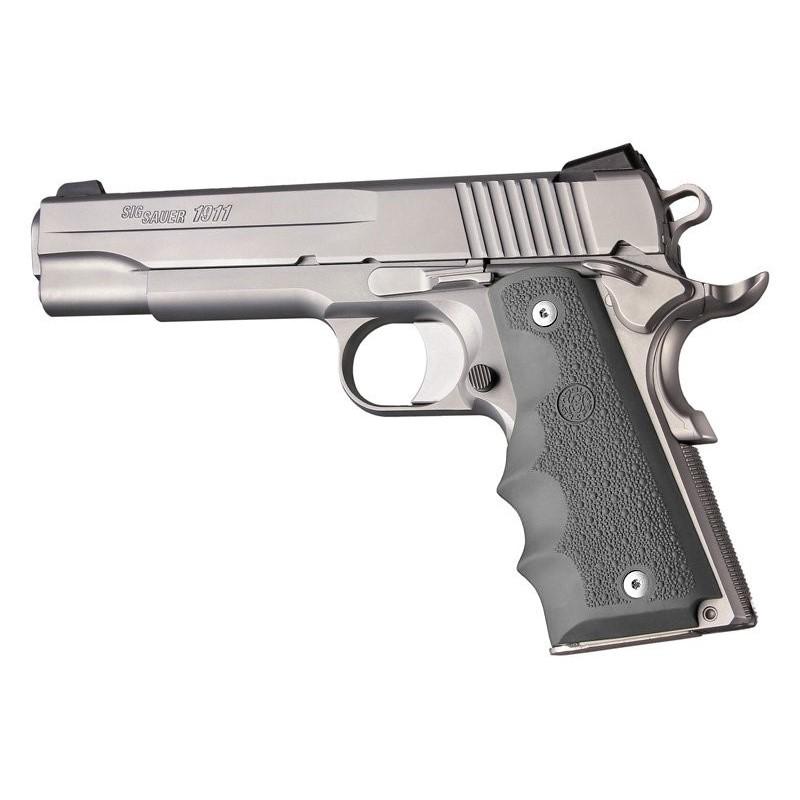 Hogue Grips Hogue  Hogue 1911 Gov't Rubber Handgun Grips with Finger Grooves Slate Grey